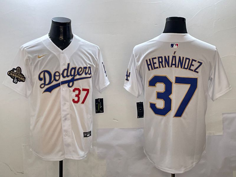 Men Los Angeles Dodgers #37 Hernandez White Gold Game 2025 Nike MLB Jersey style 2